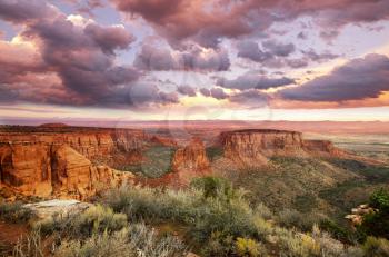 Scenic view of mountains at Colorado National Monument Park at sunrise, USA, Colorado state
