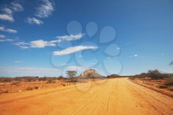 Yellow road in african savannah, Kenya