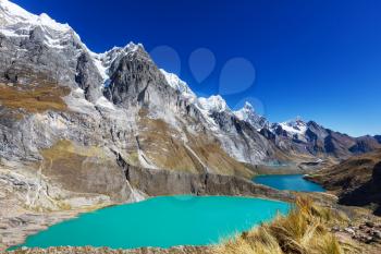 The three lagoons at the Cordillera Huayhuash, Peru