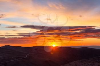 Scenic Sunset in the mountains in fall season