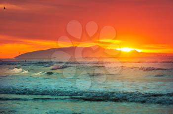 Scenic colorful sunset at the sea coast. Good for wallpaper or background image.