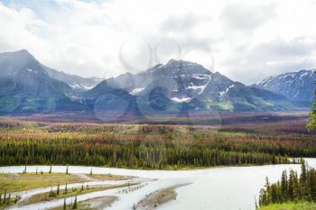 Scenic views of the Athabasca River, Jasper National Park, Alberta, Canada