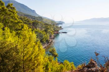 Beautiful sea coast  in Turkey. Amazing natural landscapes along Lycian hiking way.