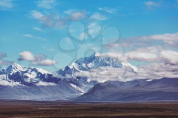 Denali National Park landscapes. Mount Denali is the highest mountain peak in North America, located in Alaska.