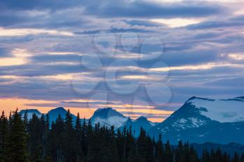 Scenic Sunset in the mountains. Autumn season.