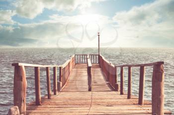 pier on the lake at sunrise