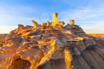 Unusual desert landscapes in Bisti badlands, De-na-zin wilderness area, New Mexico, USA