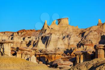 Unusual desert landscapes in Bisti badlands, De-na-zin wilderness area, New Mexico, USA