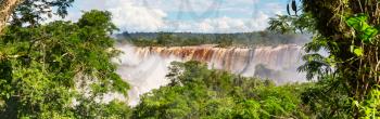 Impessive Iguassu (Iguazu) Falls on the Argentina - Brazil border, Instagram filter. Powerful waterfalls in the jungles.