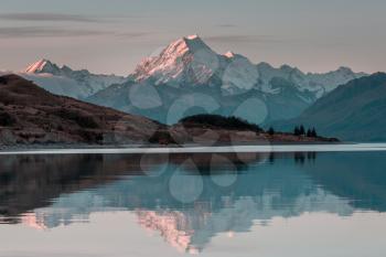 View of the majestic Aoraki Mount Cook,  New Zealand. Beautiful natural landscapes.