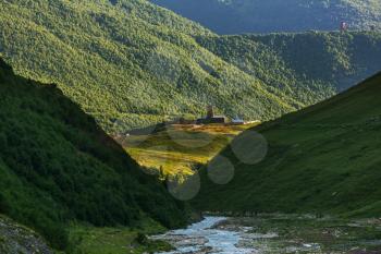 Ushguli village. Caucasus, Upper Svaneti - UNESCO World Heritage Site. Georgia.