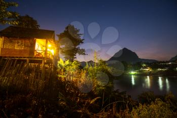 huts on riverside in Laos