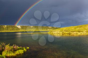 Rainbow above mountains, Alaska