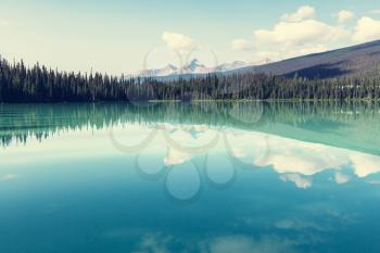 Serenity Emerald Lake in the Yoho National Park, Canada. Instagram filter