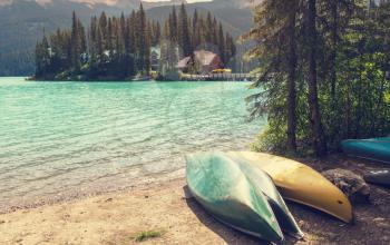 Serenity Emerald Lake in the Yoho National Park, Canada. Instagram filter