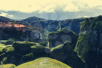 Meteora monasteries in Greece. Instagram filter.