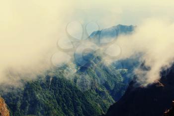 Pico Ruivo and Pico do Areeiro mountain peaks in  Madeira, Portugal