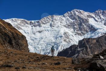 Hiker in Himalayas mountain. Nepal