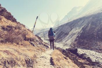 Hiker in Himalayas mountain. Nepal