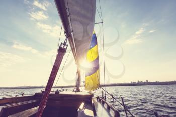 Sailing yacht on big river