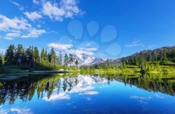 Scenic Picture lake with mount Shuksan reflection in Washington, USA