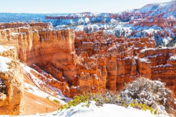 Bryce canyon  with snow in winter season.