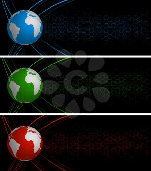 Royalty Free Clipart Image of a Set of Banners With Globes
