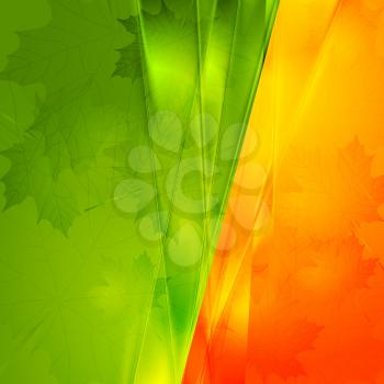 Green and orange seasonal background. Vector autumn design eps 10