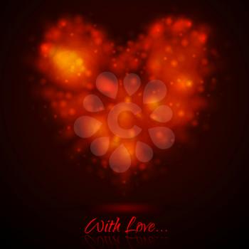 Shiny lights abstract glowing heart. Vector background
