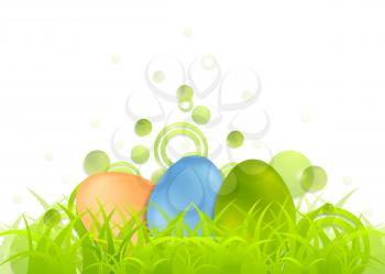 Easter egg background with green grass. Vector design