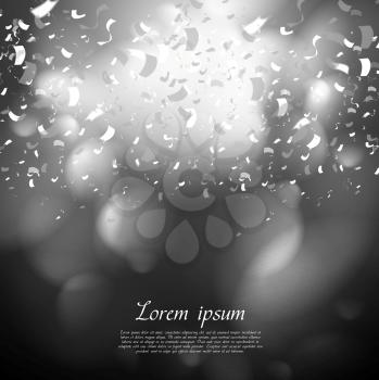 Black and white paper confetti background. Abstract modern greeting vector design