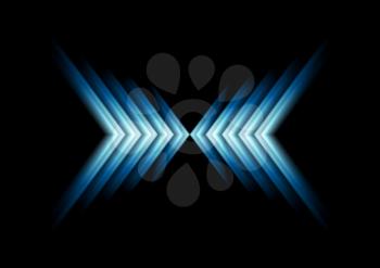 Glow blue arrows as X symbol. Vector background