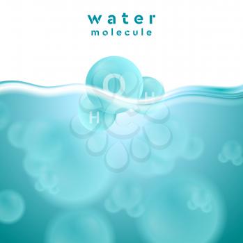 H2o blue water surface with molecule. Abstract vector design background