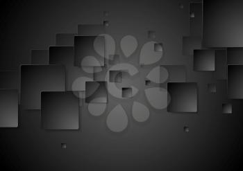 Dark black geometric squares tech background. Vector design