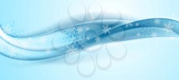 Blue wavy abstract Christmas background with snowflakes. Vector design