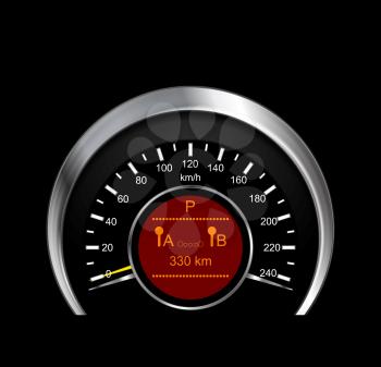 Abstract illustration of metal speedometer. Vector background
