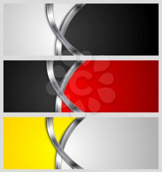 Abstract bright banners with metal waves. Vector design