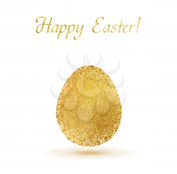 Gold egg sparkles on white background. Gold glitter vector design for easter celebration event