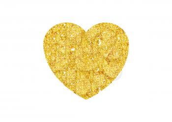 Golden heart sparkles on white background. Gold glitter vector design for Valentine Day celebration event
