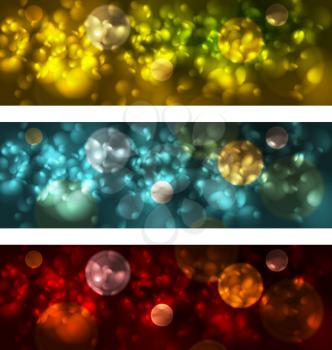 Bright glowing bokeh banners design. Vector background template