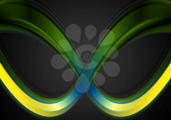 Colorful smooth waves on dark background. Vector graphic design