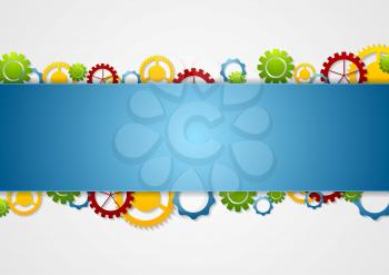 Abstract tech corporate background with colorful gears mechanism. Bright cogwheels vector technology design