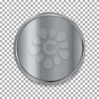 Tech metallic texture circle button on transparent background. Vector illustration layout design