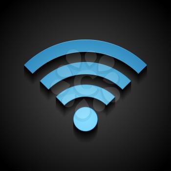Blue wifi tech icon on black background. Wi-fi wireless technology vector design