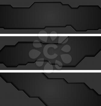 Abstract black concept tech web headers. Dark gradient vector banners design