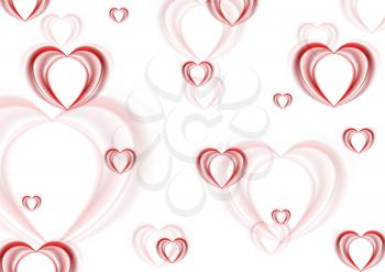 Abstract blurred red hearts on white background. Vector template design