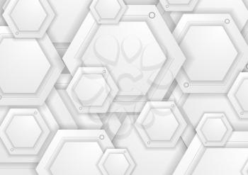 Abstract grey paper hexagons tech background. Geometric vector design