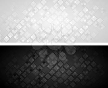 Vector tech geometric black and grey banners with squares
