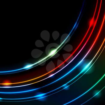 Neon glowing arc lines abstract background. Vector design