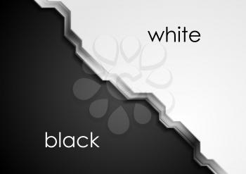 Black and white abstract background with metallic tech stripe. Vector design